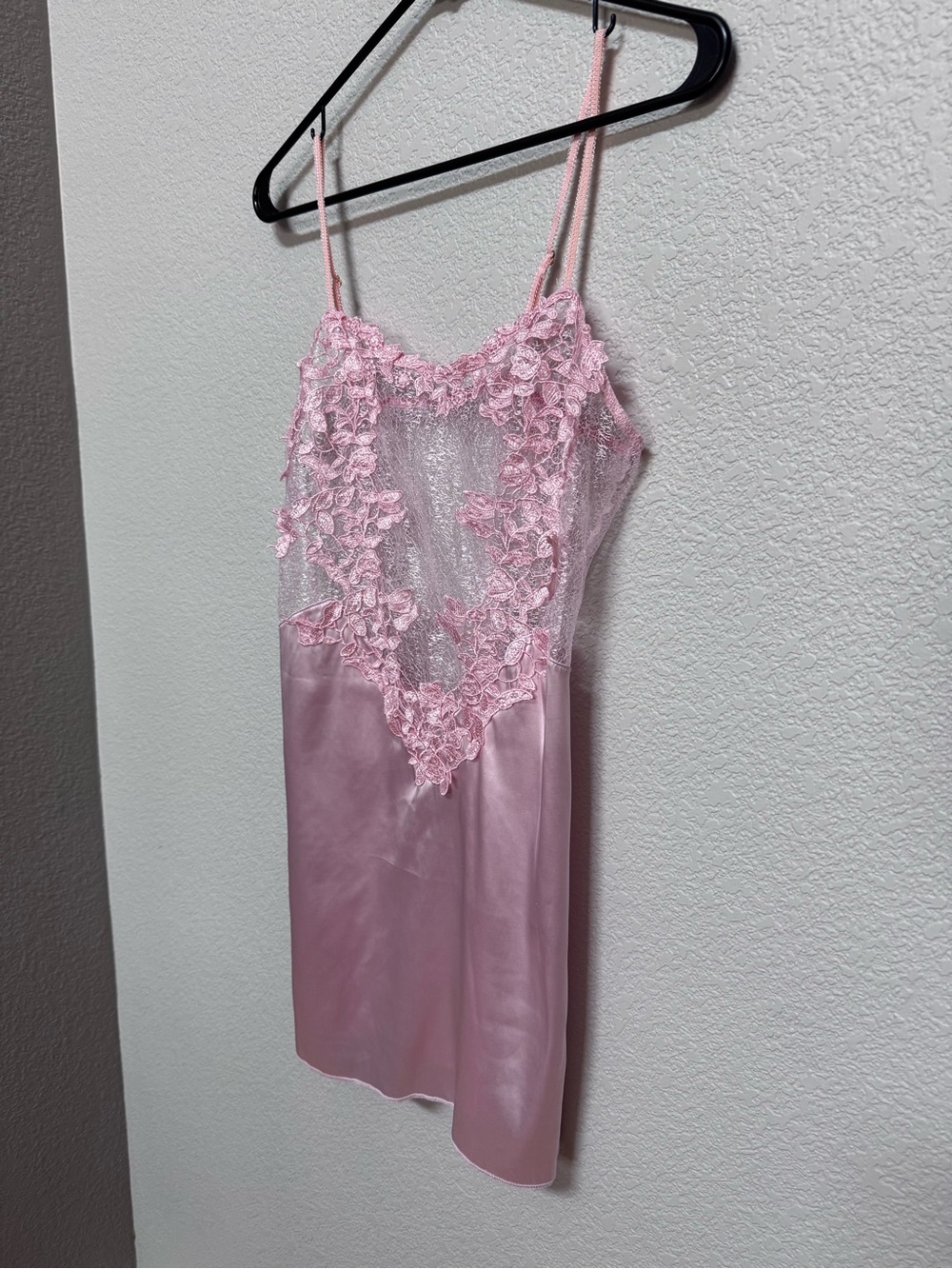 Pink Sheer Mesh Floral Lace Satin Mini Slip Dress Women’s M Y2K Lingerie